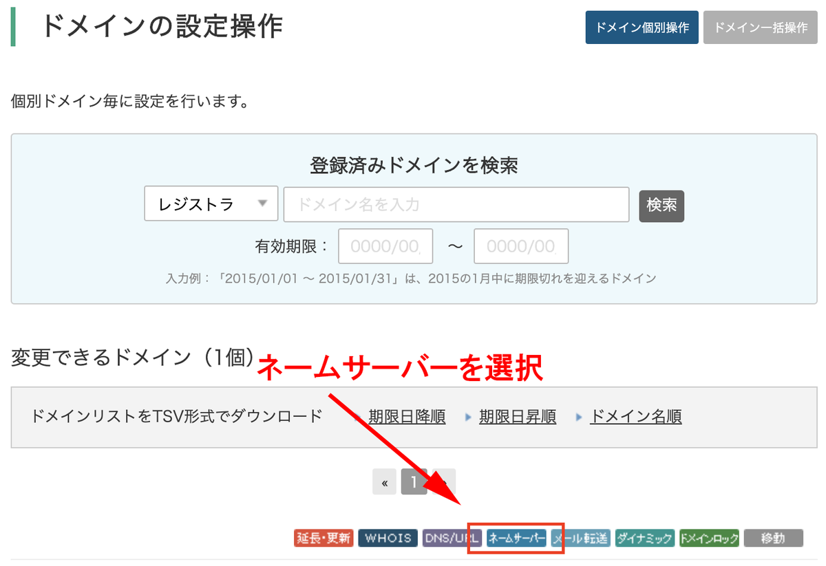 ネームサーバーを選択